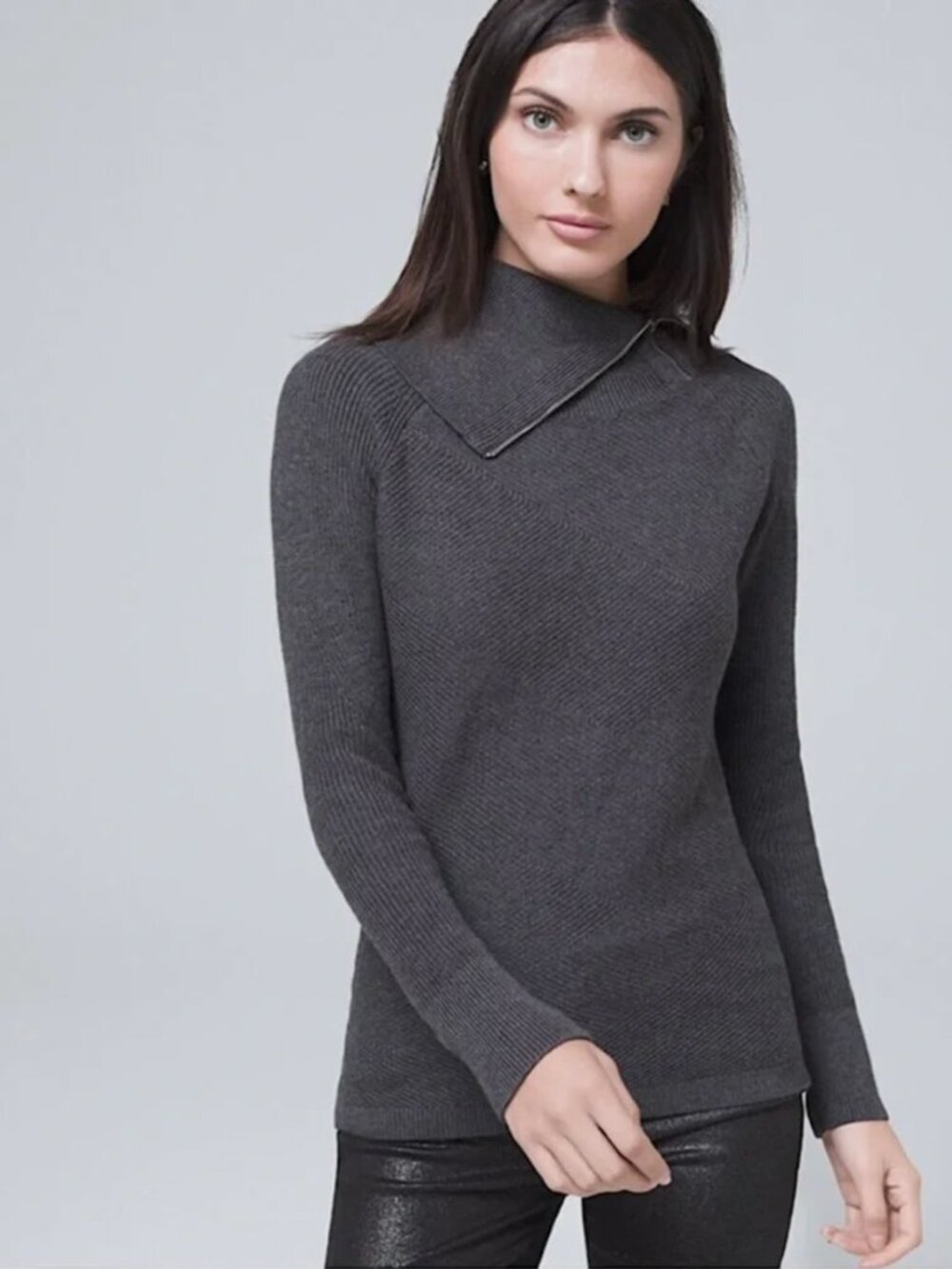 LIKE NEW White House Black Market Luxe Ribbed Sweater with Zip Collar